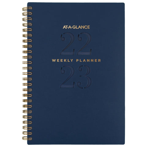 AT-A-GLANCE 2022-2023 Planner, Weekly & Monthly Academic, 5-1/2" x 8-1/2", Small, Signature Lite, Navy (YP20LA20)