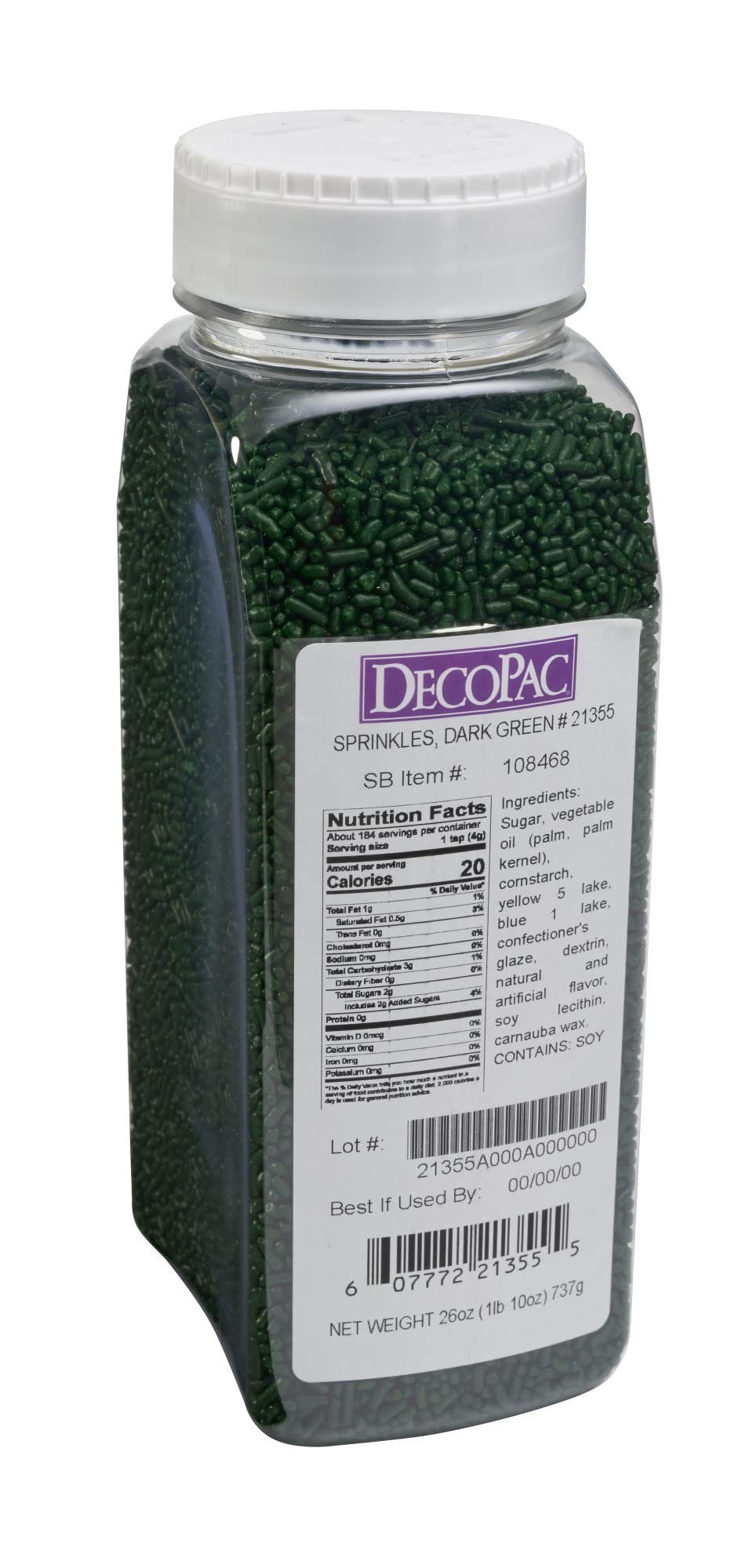 DecoPac Green Sprinkles | Extra Large 26oz Pack | Cake Sprinkle Mix, Fancy Sprinkles For Cake Decorating, Handheld Container, Candy Sprinkles, Cake Sprinkles - Dark Green