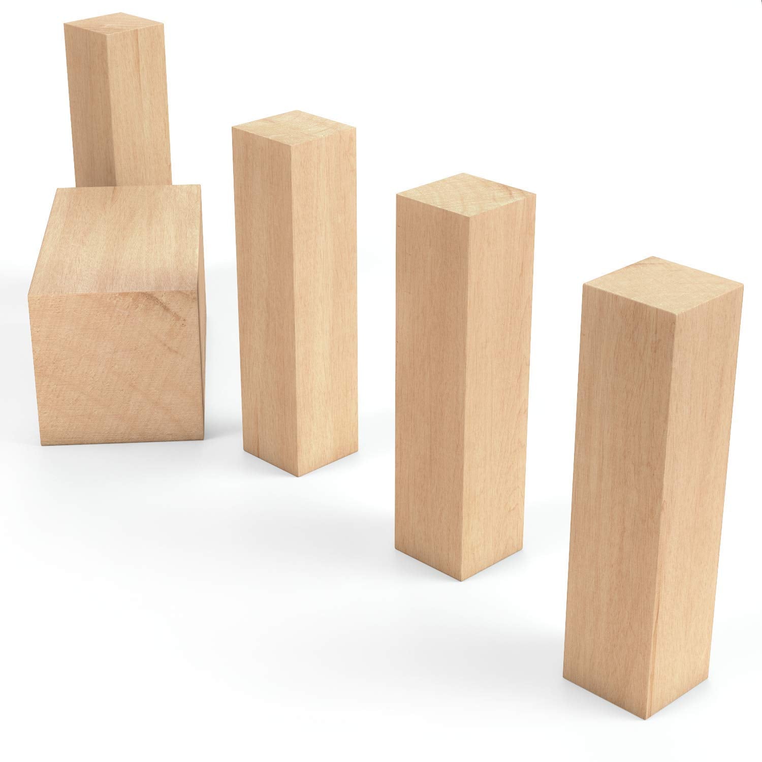 ARTEZA Basswood Carving Blocks, Set of 5, One 4 x 2 x 2 Inches and Four 4 x 1 x 1 Inches, Wood Blocks for Carving, Crafting, Whittling