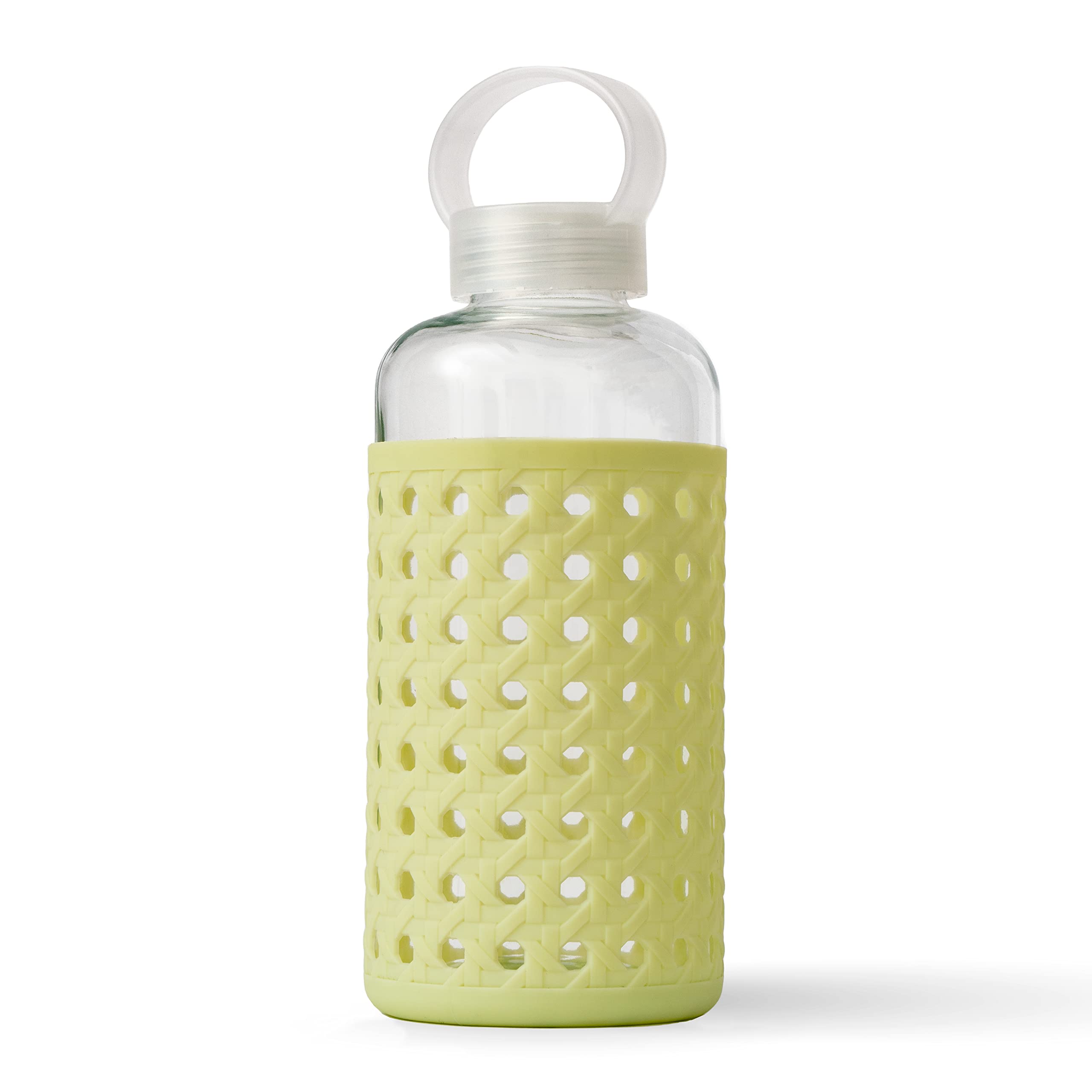 Apana Yoga Glass Water Bottles BPA Free Non Slip Sleeve Leak Proof Lid Reusable 19 Oz and 32 Oz Sports Water Bottle Wide Mouth Lid Portable Hydration Tumbler