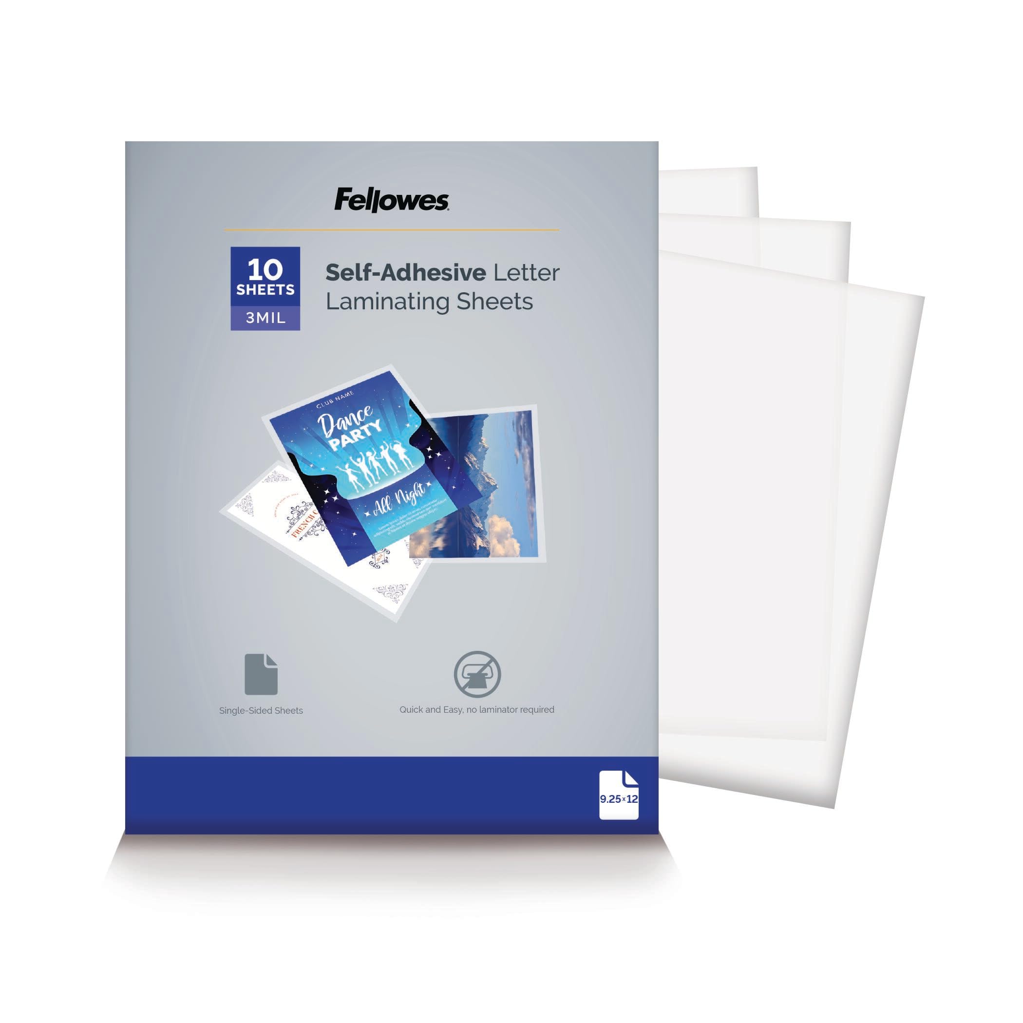 Fellowes Self-Adhesive Sheets, Letter Size, 3 mil, 10 Pack (5221501), Clear
