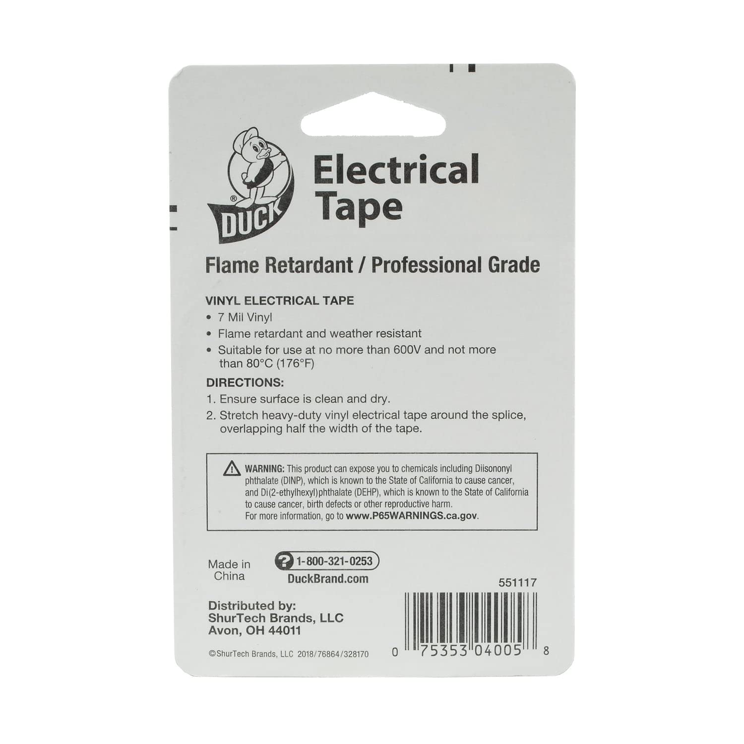 Duck Brand Professional Electrical Tape, 0.75-Inch by 66-Feet, Single Roll, Black (551117)
