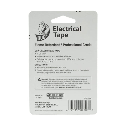 Duck Brand Professional Electrical Tape, 0.75-Inch by 66-Feet, Single Roll, Black (551117)