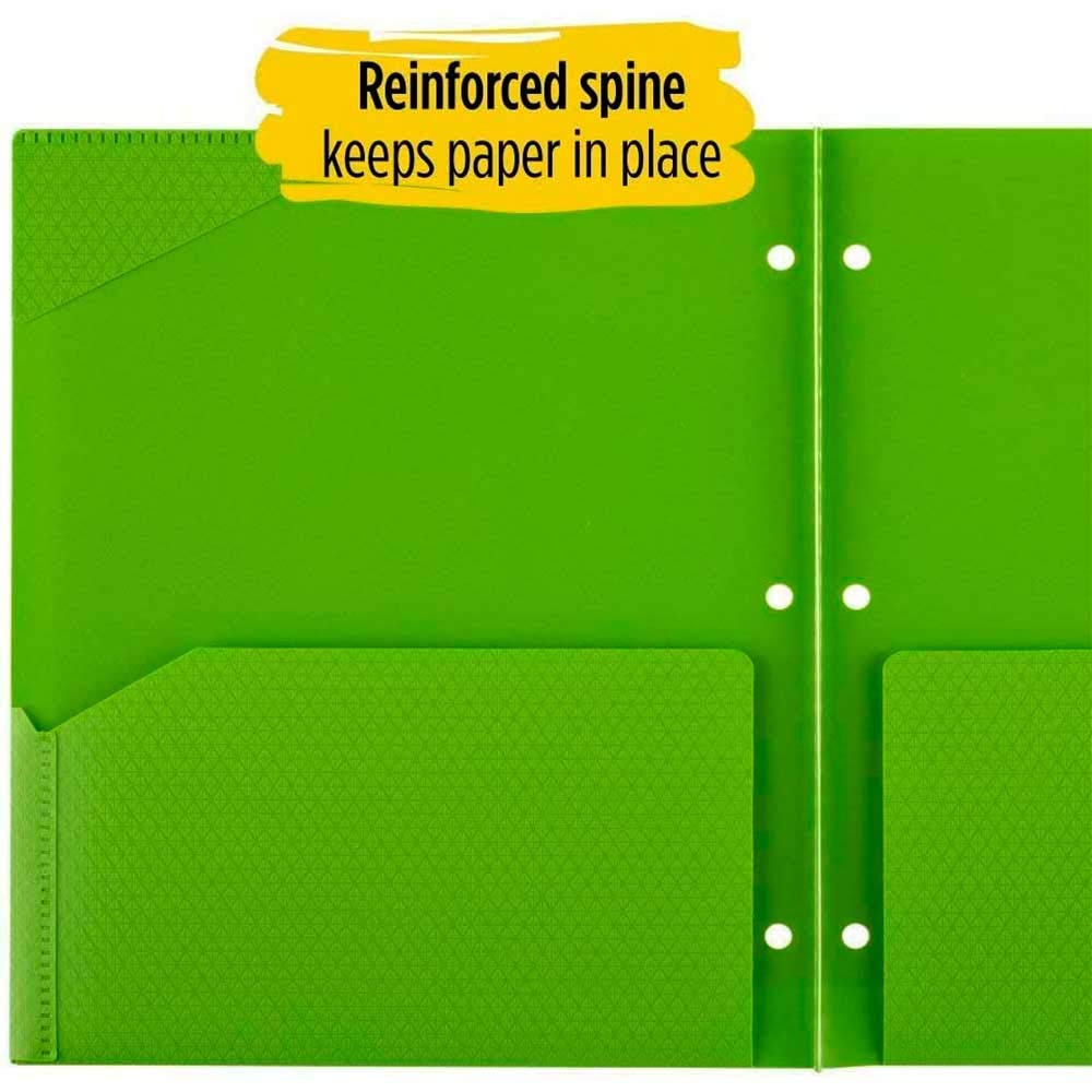 Five Star 2 Pocket Folders, Stay-Put Folders, Plastic Colored Folders with Pockets & Prong Fasteners for 3-Ring Binders, Assorted - Color Selected For You, 1 Count (33342)