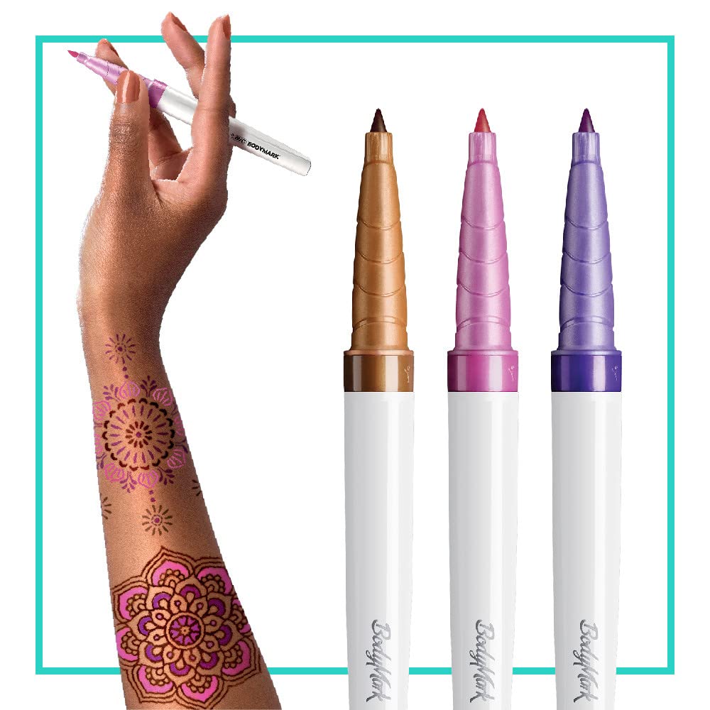 BIC BodyMark Temporary Tattoo Marker with Fine Tip, Mandala, Assorted Colors, Pack of 3 Markers + 3 Stencils - Amazon Vine