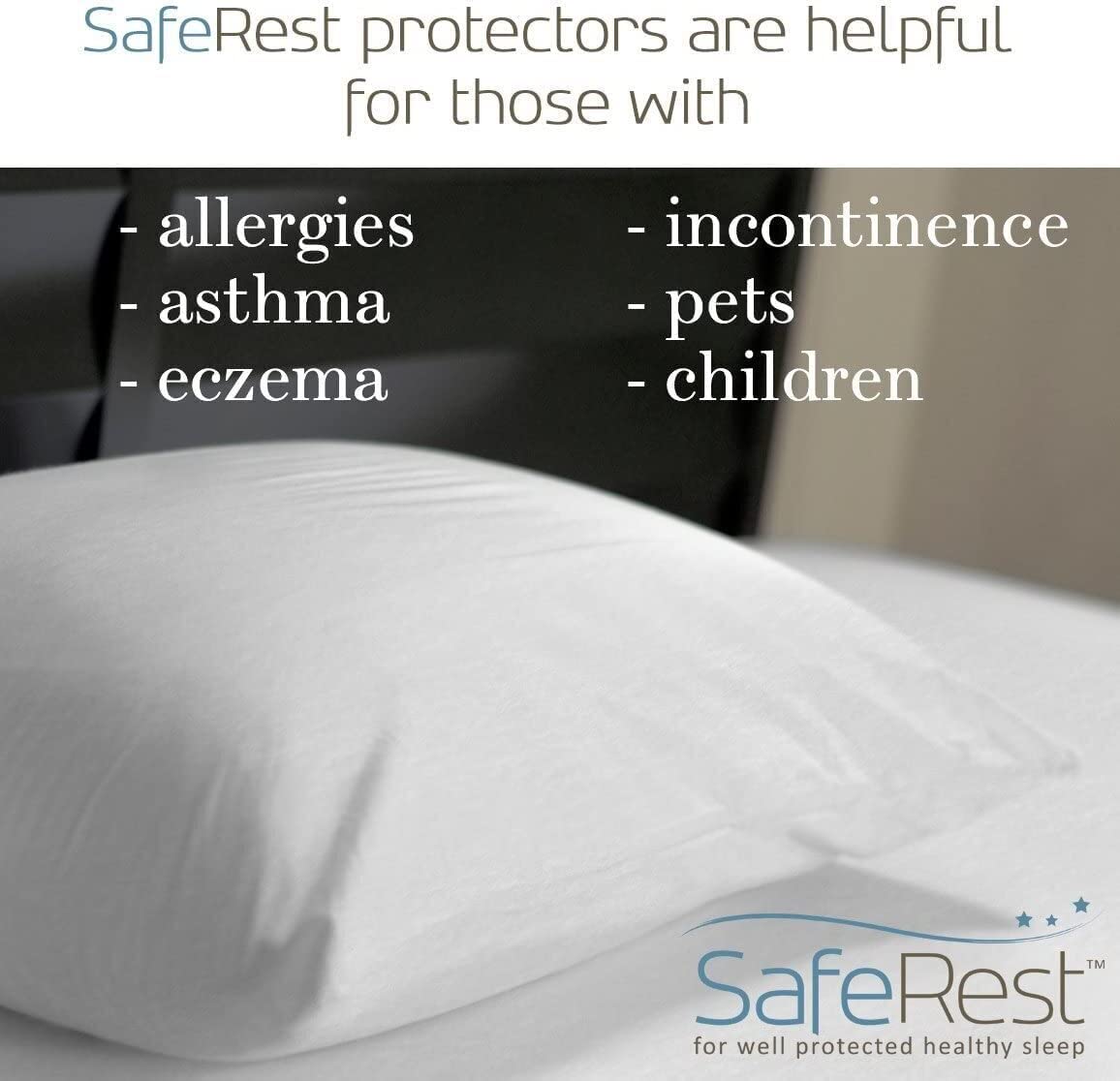 SafeRest Pillow Protector - Pack of 1 - Standard Size Waterproof Pillow Cover - Zippered Pillow Encasement for College Dorm Room, New Home - Cotton Terry, Waterproof, Breathable (1, King)