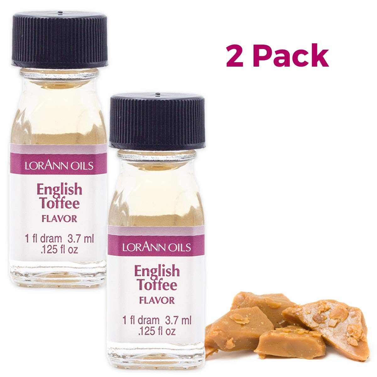 LorAnn Oils Super Strength Flavoring - Used For Candy Making, Flavoring, Baking, Hard Candy, & Flavor Oils - Bold, Natural Flavors 4X Stronger Than Extracts - English Toffee, Pack of 2, 0.125 fl oz