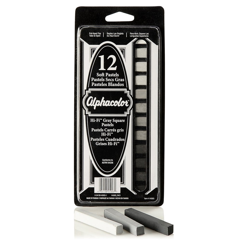 Derwent Alphacolor Soft Square Pastels, 7 Hi-Fi Gray Tones, 12 Pastels per Set (145003)