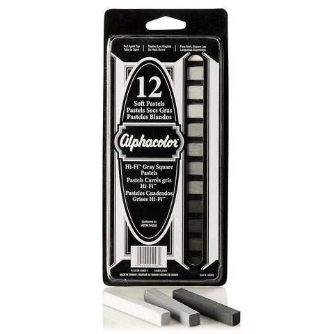 Derwent Alphacolor Soft Square Pastels, 7 Hi-Fi Gray Tones, 12 Pastels per Set (145003)