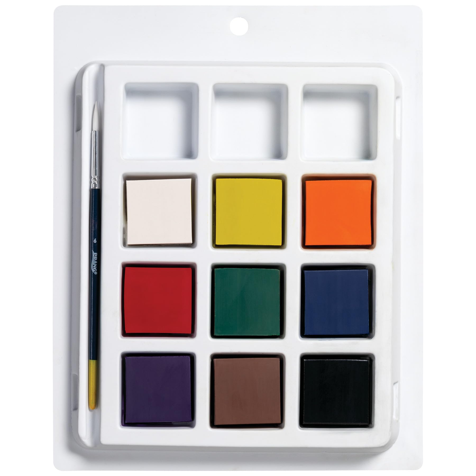 Prang Tempera Cake Set With Brush, 9 Assorted Colors, 1 Count