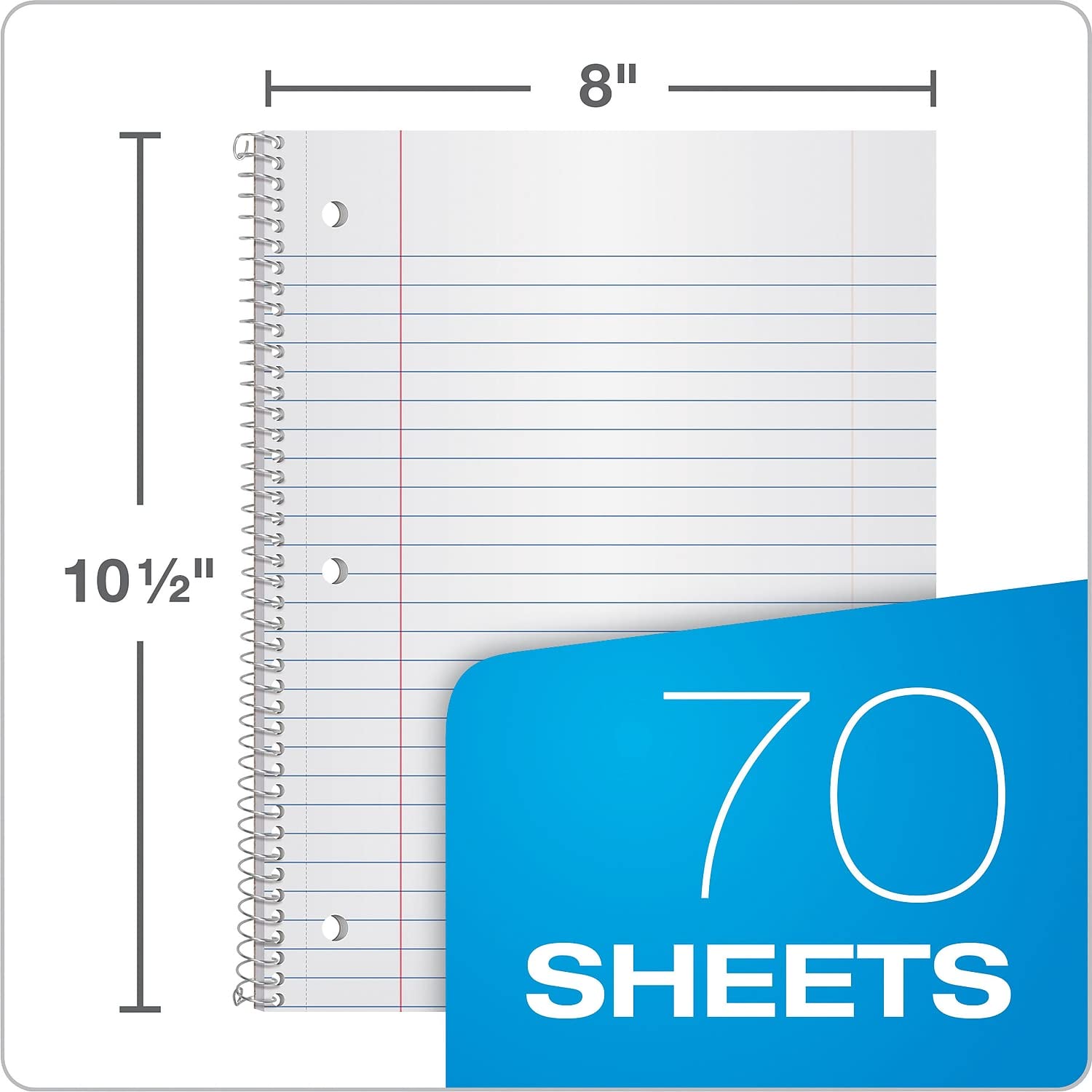 Oxford 1-Subject Spiral Notebook, Wide Rule, 8 x 10.5 Inch, Bright White Paper, 70 Sheets per Book, Cover Color May Vary, One Notebook (65000)