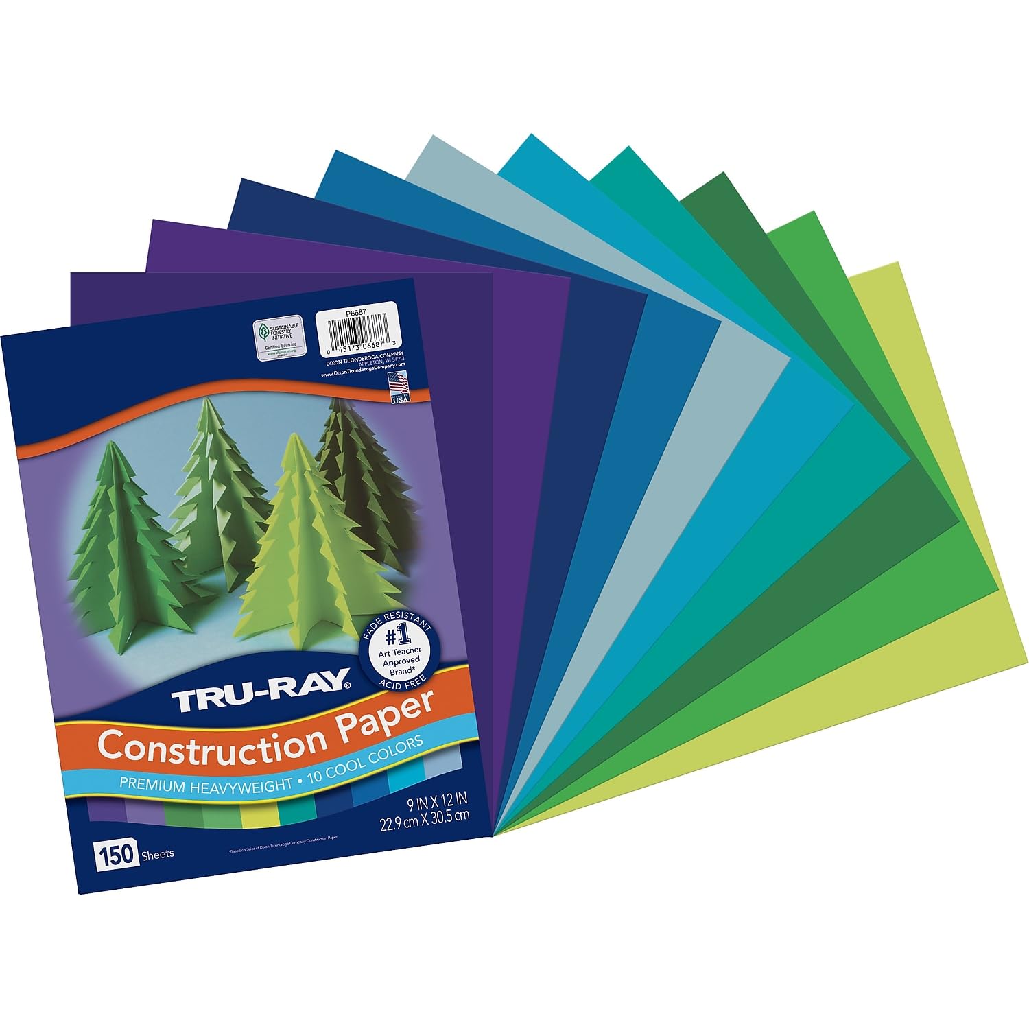 Tru-Ray Construction Paper, Cool Assorted, 9" x 12", 150 Sheets