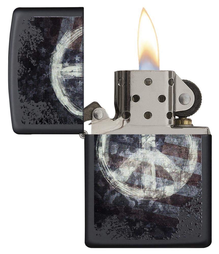 Zippo Peace American Flag Pocket Lighter, Black Matte