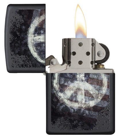 Zippo Peace American Flag Pocket Lighter, Black Matte