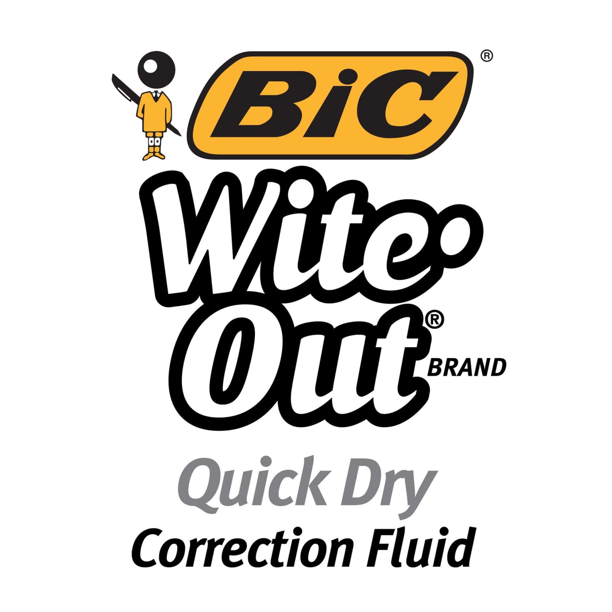 BIC® Wite-Out® Quick Dry Correction Fluid with Foam Applicator, White, Pack of 3