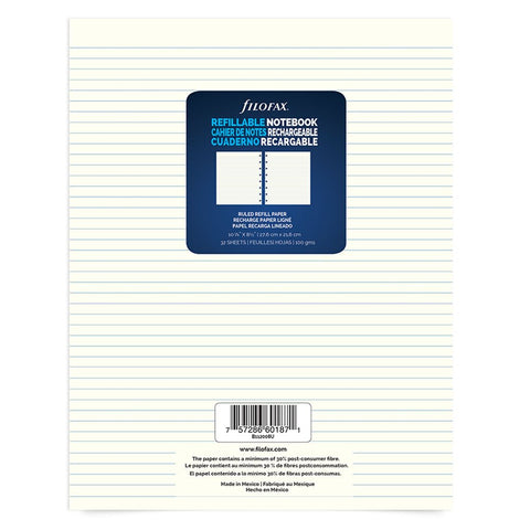 Filofax Notebook Ruled Paper Refill, 10.875 x 8.5 inches, 32 Sheets (B112008U)