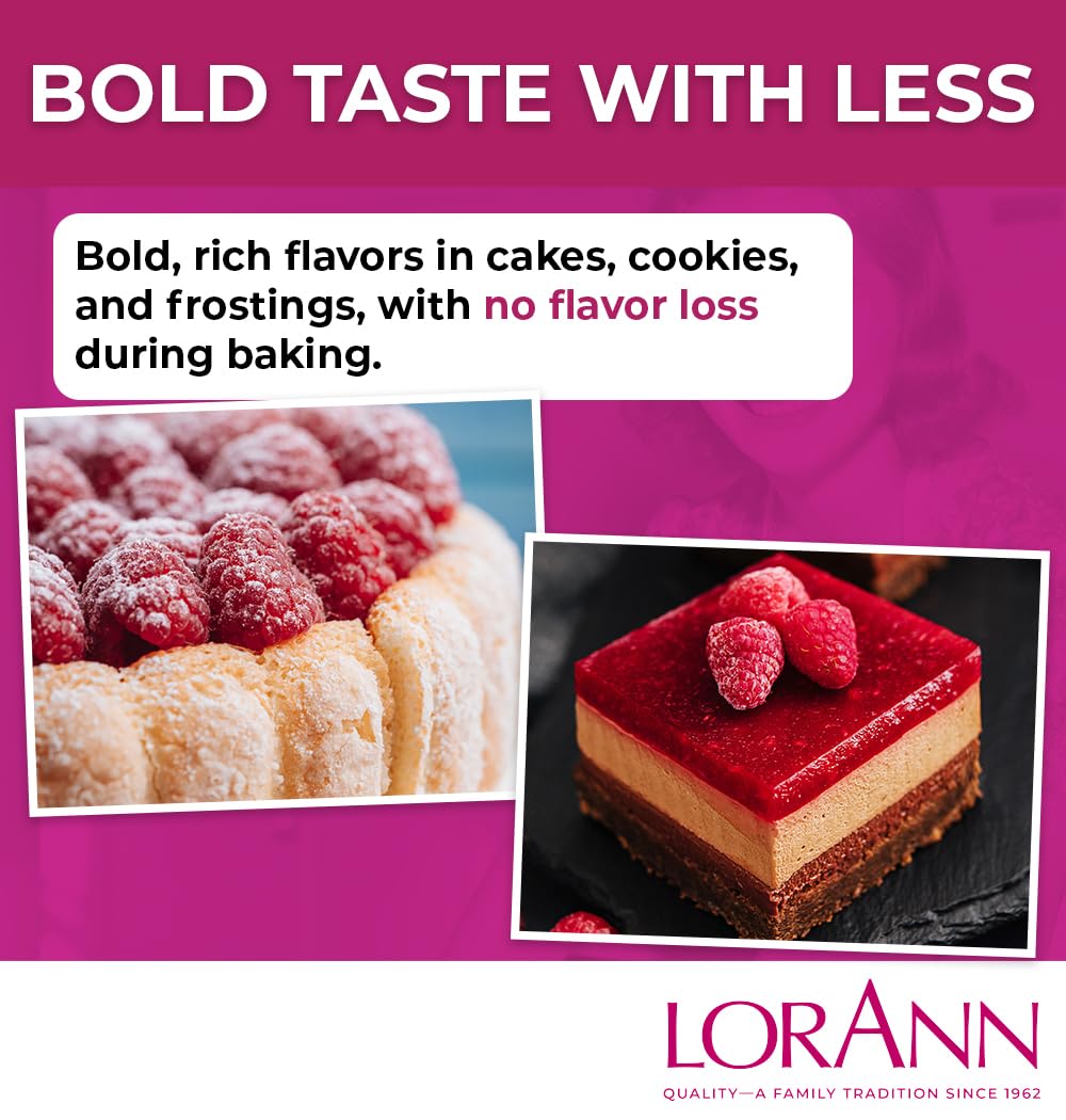 LorAnn Oils Raspberry Bakery Emulsion: True Essence, Ideal for Boosting Fruit Tones in Cakes, Cookies & Desserts, Gluten-Free, Keto-Friendly, Extract Substitute Essential for Your Kitchen,16 Oz
