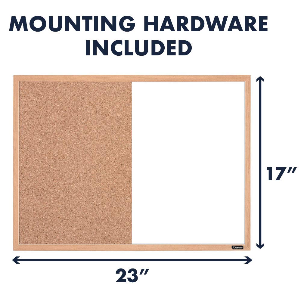 Quartet Combination Whiteboard & Corkboard, 23" x 17", Combo White Board & Cork Board, Oak Finish Frame (35-380402Q)