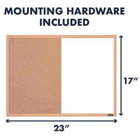 Quartet Combination Whiteboard & Corkboard, 23" x 17", Combo White Board & Cork Board, Oak Finish Frame (35-380402Q)