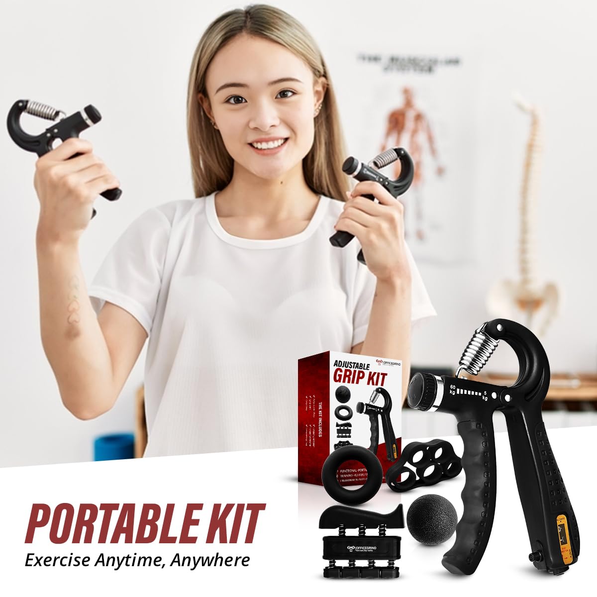Hand Strength Kit With Finger Exerciser, Stretcher, Forearm Grip Adjustable Gripper, Exercise Ring and Stress Relief Ball for Athletes Muscle Trainer. Black