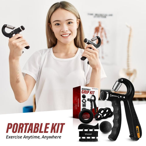 Hand Strength Kit With Finger Exerciser, Stretcher, Forearm Grip Adjustable Gripper, Exercise Ring and Stress Relief Ball for Athletes Muscle Trainer. Black
