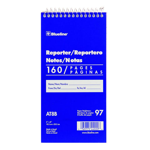Blueline Reporter Notebook / Note Pad, 4 x 8 inches, 160 Pages / 80 Sheets (AT8B)