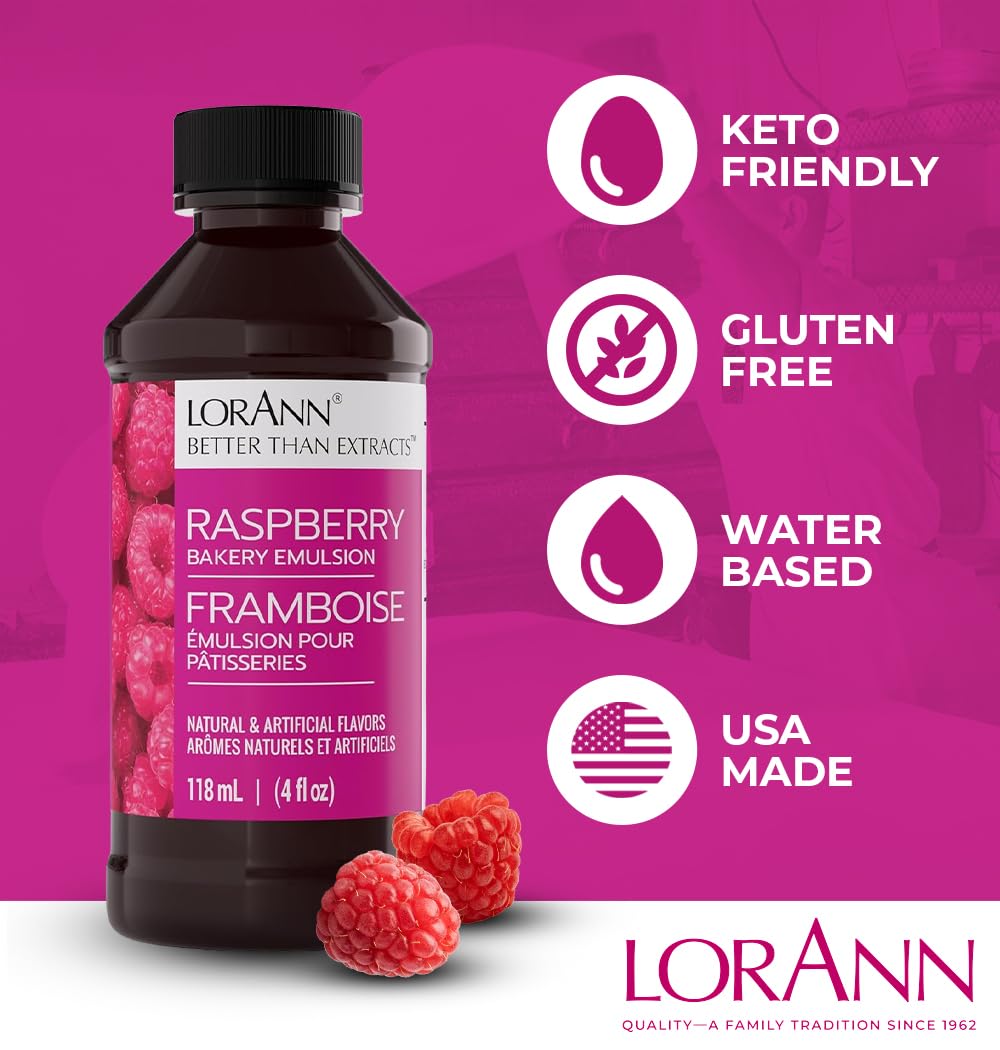 LorAnn Oils Raspberry Bakery Emulsion: True Essence, Ideal for Boosting Fruit Tones in Cakes, Cookies & Desserts, Gluten-Free, Keto-Friendly, Extract Substitute Essential for Your Kitchen,16 Oz