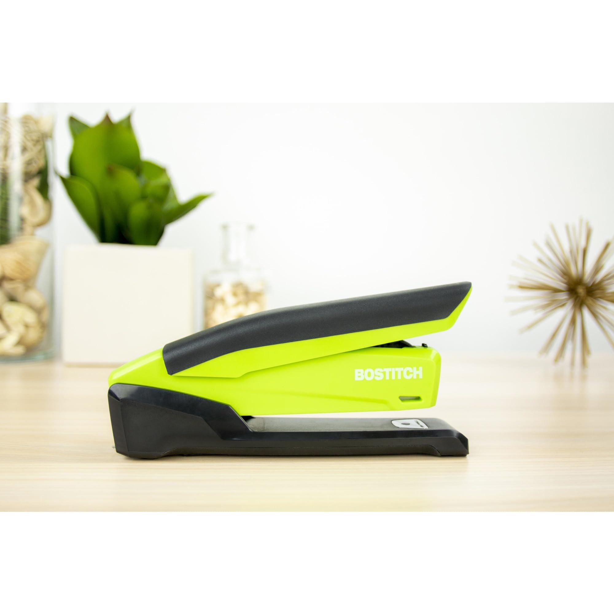 Bostitch Office InPower Spring-Powered Desktop Stapler, 20 Sheet Capacity, One Finger Stapling, Includes 210 Staples, Jam Free, Opens for Tacking, Green