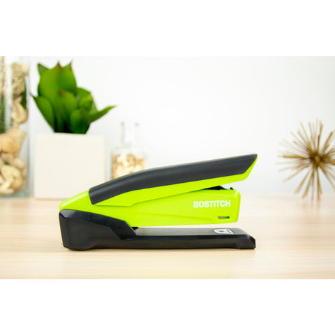 Bostitch Office InPower Spring-Powered Desktop Stapler, 20 Sheet Capacity, One Finger Stapling, Includes 210 Staples, Jam Free, Opens for Tacking, Green