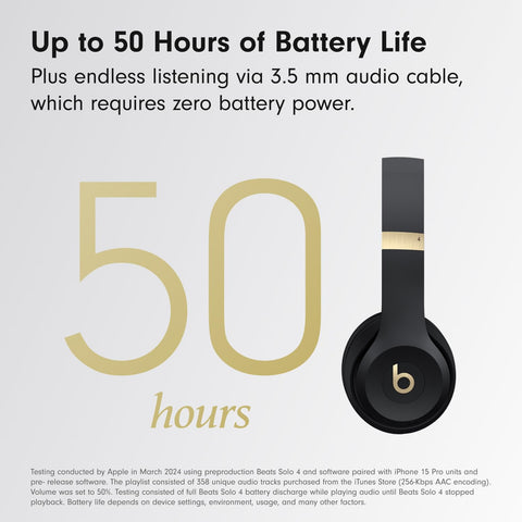 Beats Solo 4 - Wireless On-Ear Bluetooth Headphones, Up to 50-Hour Battery Life, Ultra-Lightweight Comfort, Powerful and Balanced Sound, Apple & Android Compatible - Black & Gold