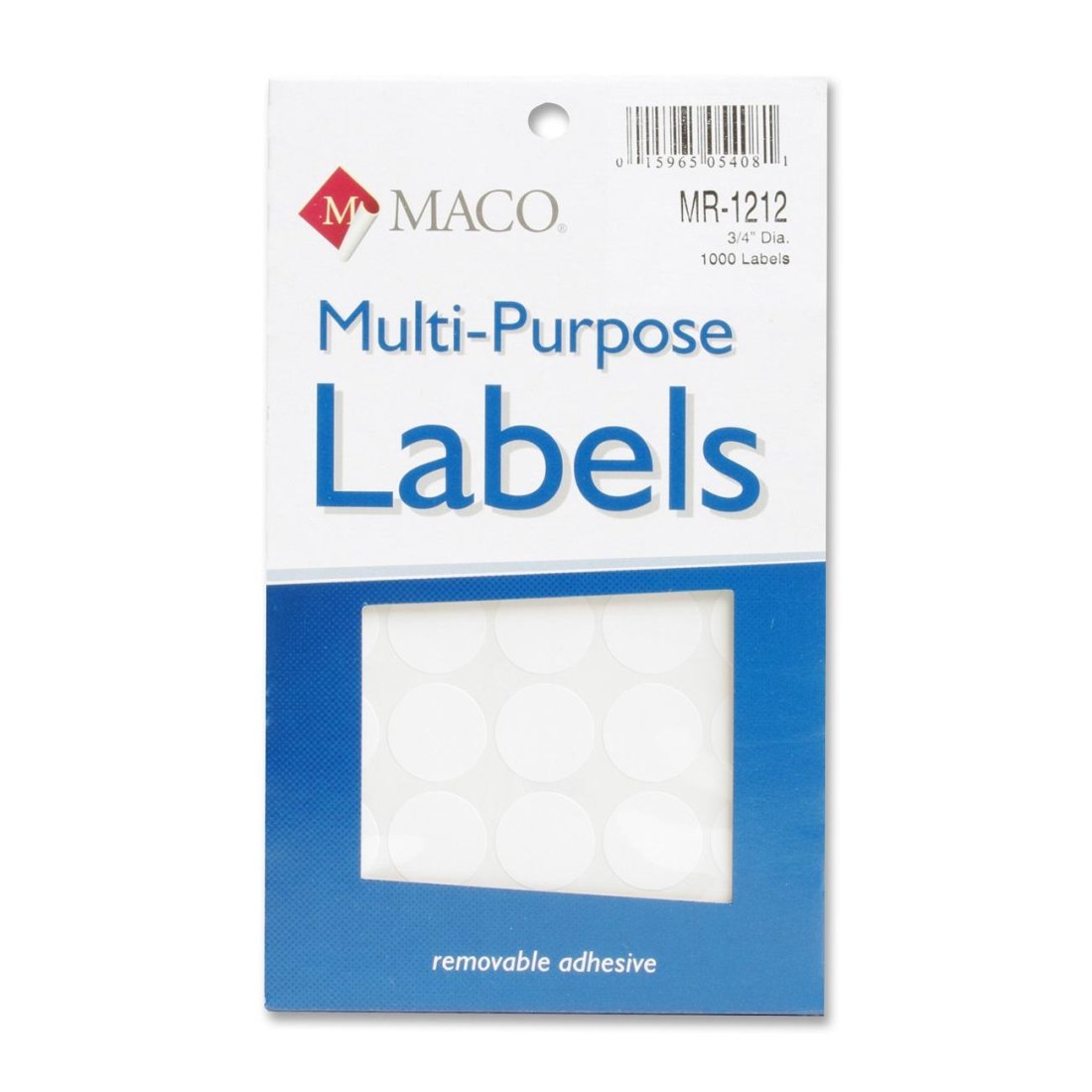 MACO White Round Color Coding Labels, 3/4 Inches in Diameter, 1000 Per Box (MR-1212)