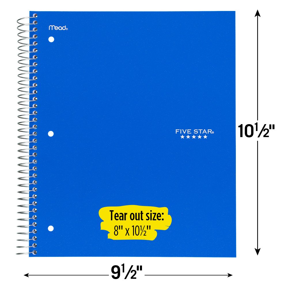 Five Star Spiral Notebooks, 2 Pack, 5-Subject, Wide Ruled Paper, 10-1/2" x 8", 200 Sheets, Cobalt Blue, Red (38410)