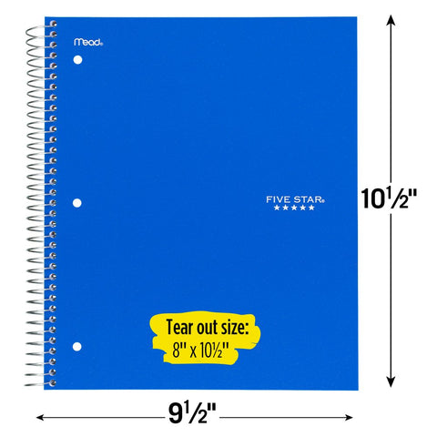 Five Star Spiral Notebooks, 2 Pack, 5-Subject, Wide Ruled Paper, 10-1/2" x 8", 200 Sheets, Cobalt Blue, Red (38410)