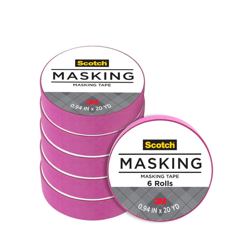 Scotch Expressions Masking Tape, .94 in x 20 yd, 6 Rolls/Pack, Fuchsia (3437-PNK-ESF)