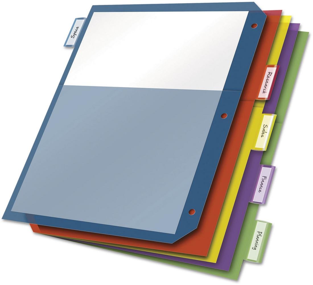 Cardinal Plastic Binder Dividers, Double Pocket, 5-Tab, Insertable Multicolor Tabs, Letter Size, 1 Set (84003)