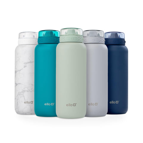 Ello Cooper 40oz Stainless Steel Water Bottle with Straw and Carry Handle, Double Walled and Vacuum Insulated Metal, Leak Proof Locking Lid with Soft Silicone Spout, Reusable, BPA Free, Sage