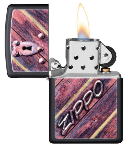 Zippo Lock Design Pocket Lighter, Black Matte Lock, One Size