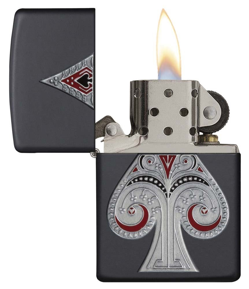Zippo Spade Pocket Lighter with Emblem, Matte Black