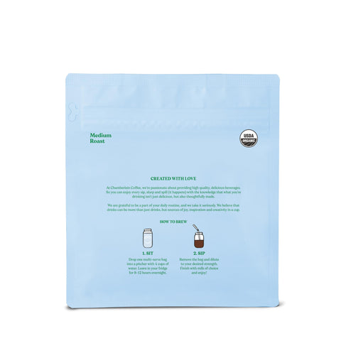 Chamberlain Coffee Organic Cold Brew Large Coffee Bags Medium Roast - Premeasured, Ready to Brew - Makes 4 Cups per Bag - Perfect for Iced Coffee, Convenient and Easy Brewing Experience - 8.5 oz