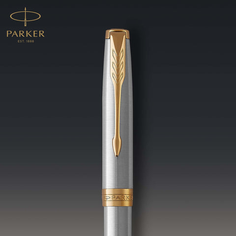 PARKER Sonnet Ballpoint Pen, Stainless Steel with Gold Trim, Medium Point Black Ink (1931507)