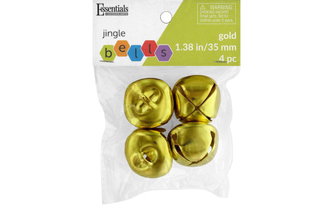 Essentials By Leisure Arts Jingle Bells 35mm Gold 4pc - Large Silver Craft Bells for Holiday Decorations, Ornaments, DIY Projects, Costumes, and Jewelry