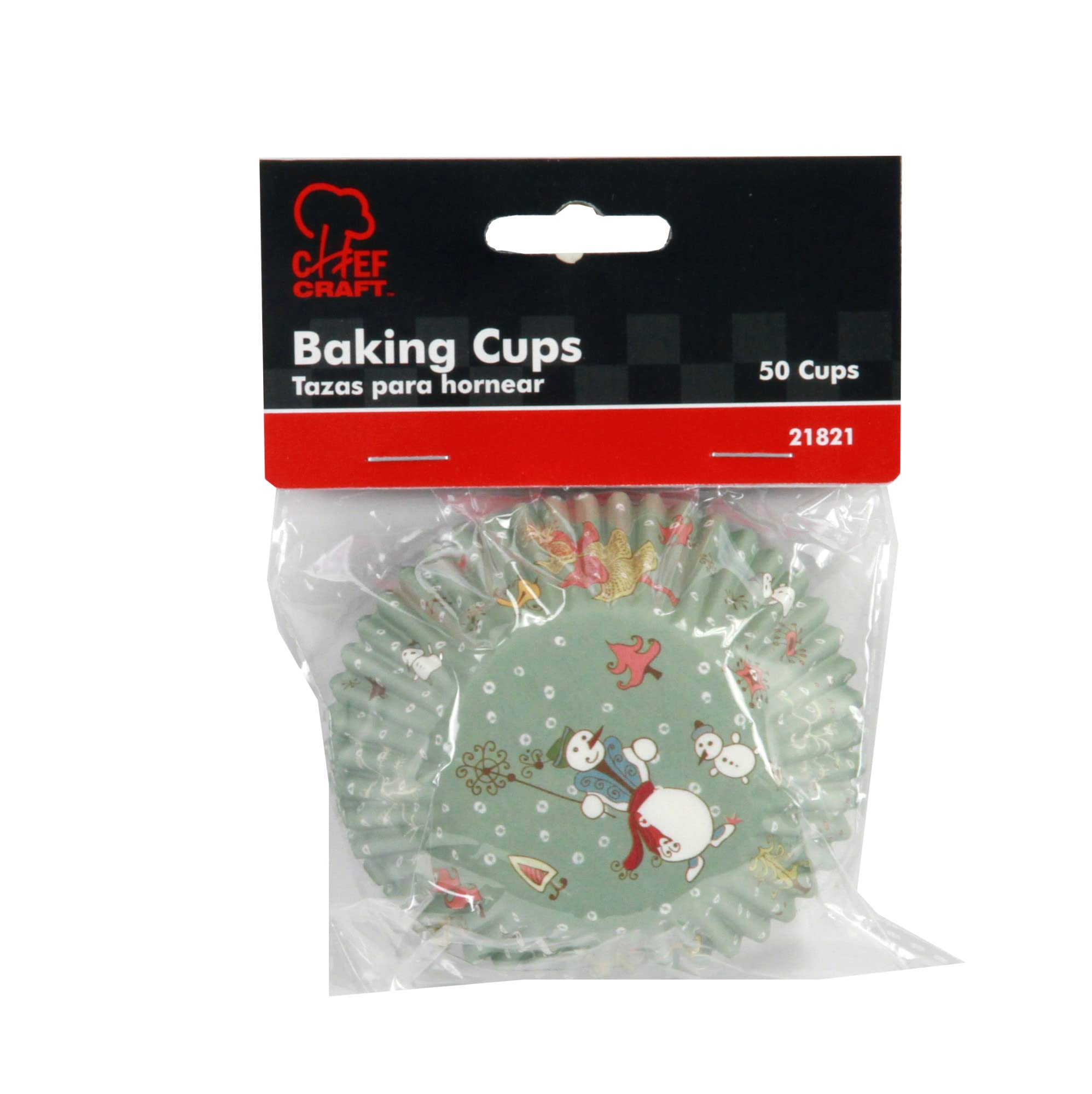 Chef Craft Paper Patterned Cupcake Liners, 50 count, Green/Red/White