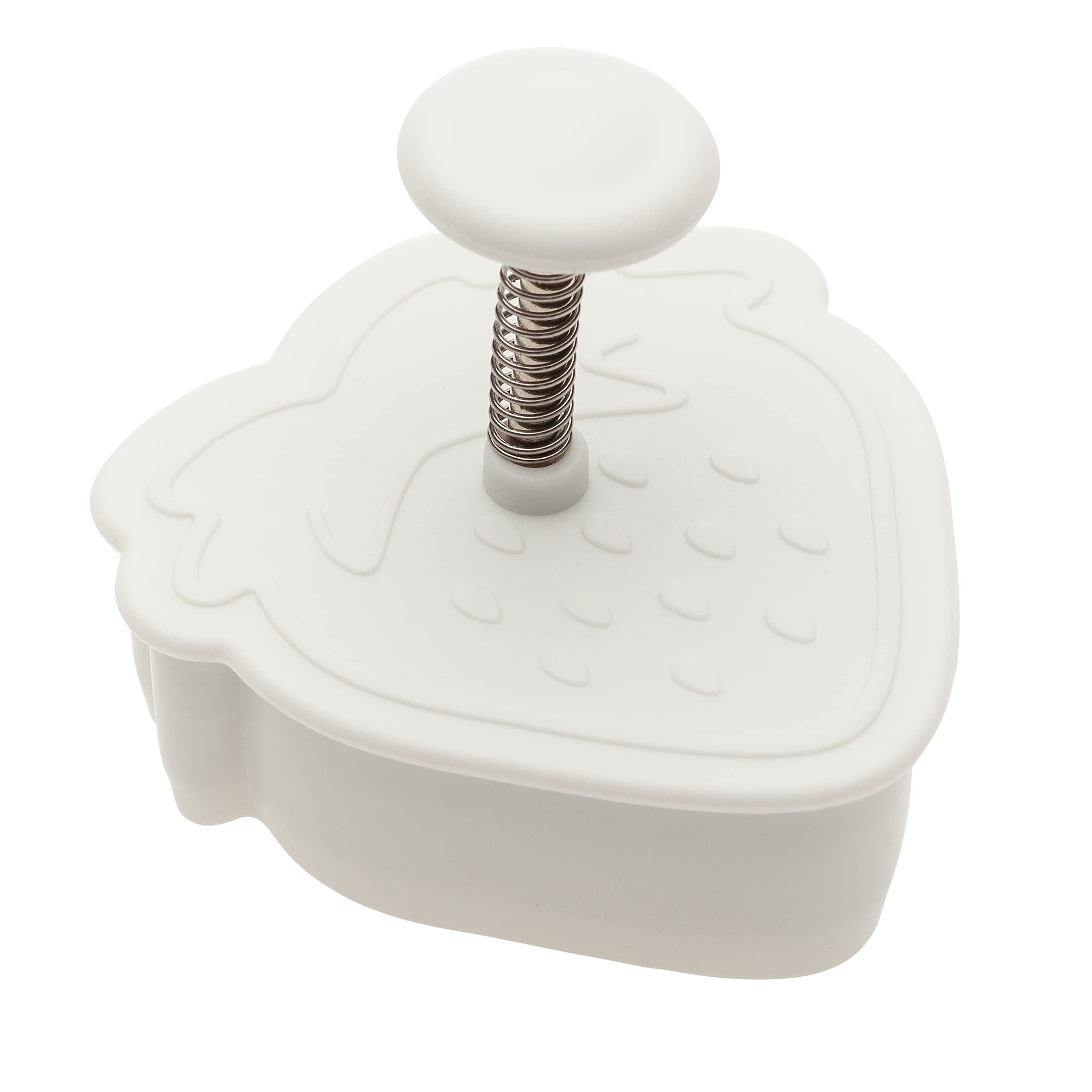Ateco Strawberry Plunger Cutters, for Cutting Decorations & Direct Embossing, Spring-loaded Handle, Food Safe Plastic White, 2 by 2-Inch