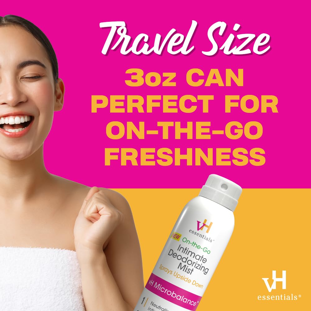 vH essentials Feminine Spray, Intimate Deodorizing Mist, Gentle Odor Eliminating Ph Balanced Formula, Sting Free, Alcohol free, Continuous Spray, 3 floz.