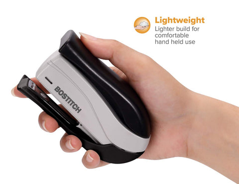 Bostitch Office inSHAPE Compact Stapler, 15 Sheet Capacity, One Finger, No Effort, Spring Powered, Black/Gray