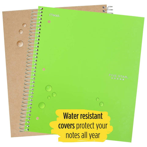 Five Star Spiral Notebooks, 3 Subject, Wide Ruled Paper, 150 Sheets, 10-1/2" x 8", Gray, Lime, 2 Pack (38429)