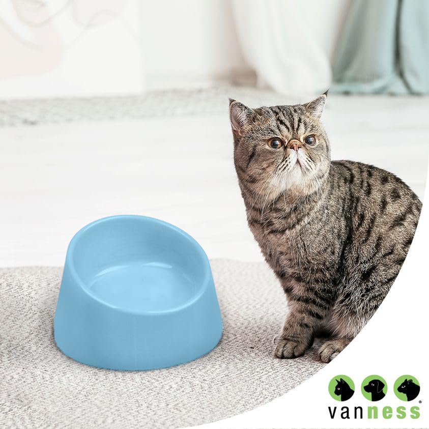 Van Ness Pets EcoWare Raised, No Tip, High Back Whisker-Friendly Cat Bowl, 8 OZ, Gray, ECW250, Blue