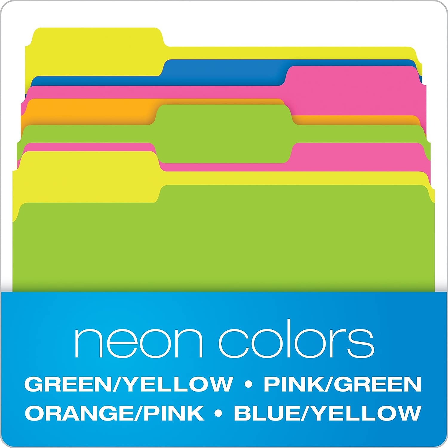 Pendaflex File Folders, 12-Pack, Letter Size, Twisted Glow Neon Assorted Reversible Colors, 1/3-Cut Staggered Tabs, Versatile Document Organizers for School Classrooms and Professional Office Desks