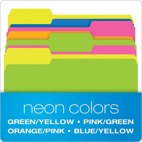 Pendaflex File Folders, 12-Pack, Letter Size, Twisted Glow Neon Assorted Reversible Colors, 1/3-Cut Staggered Tabs, Versatile Document Organizers for School Classrooms and Professional Office Desks