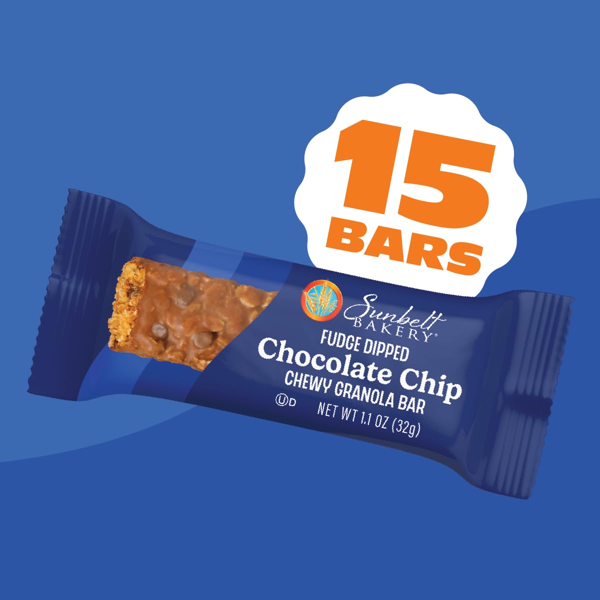Sunbelt Bakery Fudge Dipped Chocolate Chip Chewy Granola Bars, Value Pack, 15 Count (Pack of 1)